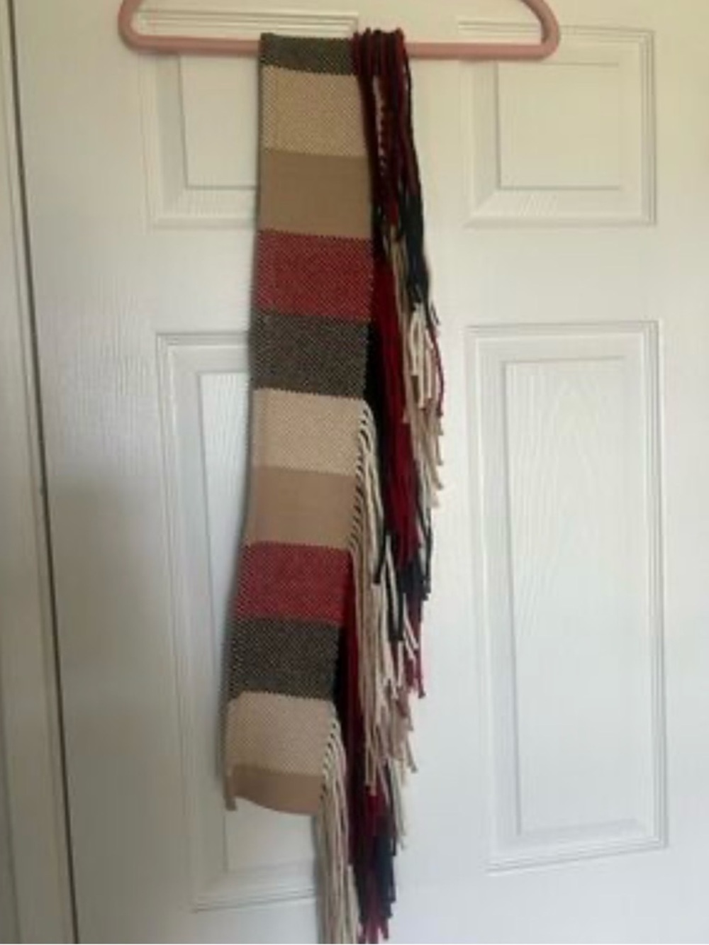 Burberry Multi-Stripe Fringe Wool Scarf in Beige, Black, Red, Cream